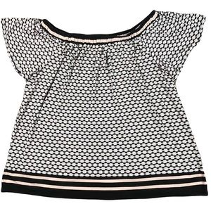 Max Studio small short ruffle sleeve wide elastic neck light pink & black shirt